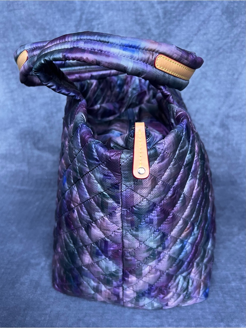 MZ Wallace Oxford Metro Tote Bag Pixel Print Dual Handle Purple Indigo C Pouch - Picture 5 of 17